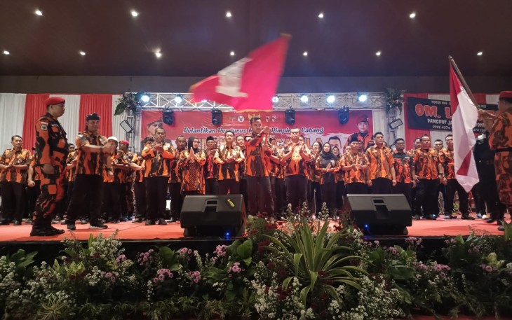 Pelantikan Pengurus MPC Pemuda Pancasila Karanganyar masa bakti 2025-2029, di Gedung Kebudayaan Kabupaten Karanganyar, Selasa (4/11/2025) malam.