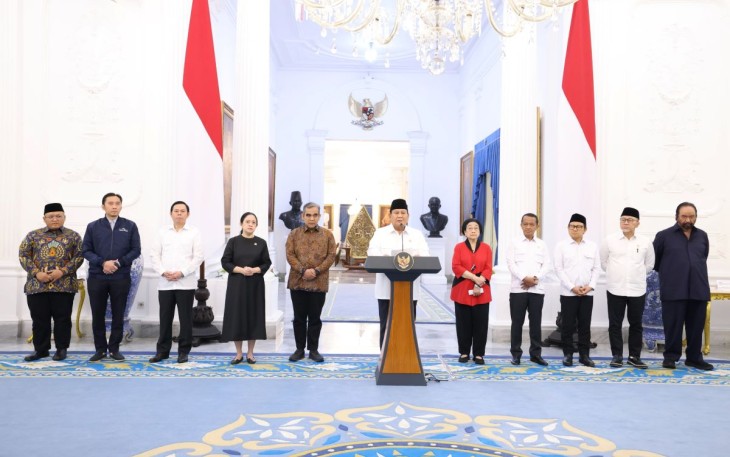 Presiden Prabowo dalam konferensi pers di Istana Merdeka, Jakarta, Minggu (31/8).