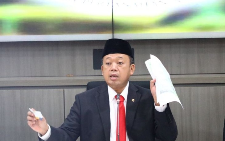 Menteri ATR/BPN Nusron Wahid saat memberikan keterangan pers di Jakarta, Kamis (20/1)