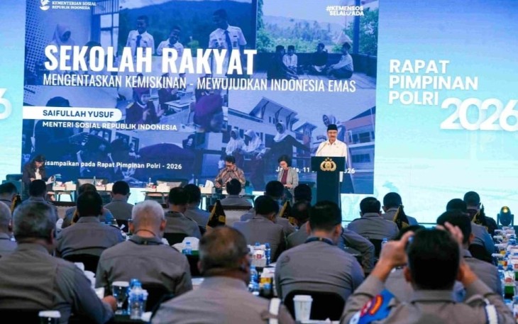 Mensos Saifullah Yusuf dalam Rapat Pimpinan Polri 2026 di The Krakatau Grand Ballroom Pintu 1 TMII, Jakarta Timur, Rabu (11/2/2026).