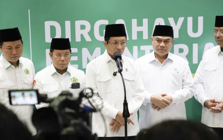 Menag Nasaruddin Umar saat memberikan keterangan pers di Jakarta, Sabtu (3/1)