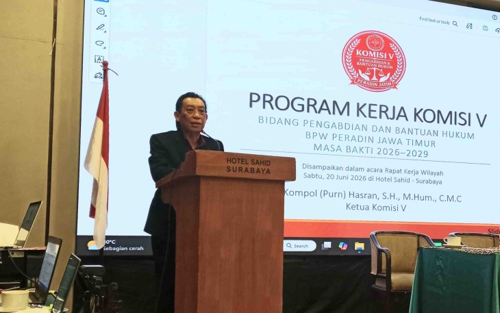 Ketua Komisi V Bidang Pengabdian dan Bantuan Hukum BPW PERADIN Jatim 2026–2029 Kompol (Purn) Hasran SH MHum CMC
