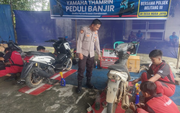 Adakan Bakti Sosial Servis Kendaraan Gratis Terdampak Banjir Polsek Belitang III Bekerjasama Dengan Deler Yamaha Thamrin Brothers