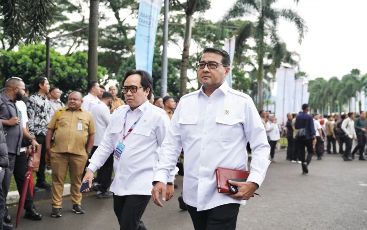 Menteri Ekonomi Kreatif, Teuku Riefky Harsya, menghadiri Rapat Koordinasi Nasional (Rakornas) 2026 bersama penerintah daerah di Sentul International Convention Centre (SICC), Bogor, Senin (2/2/2026).