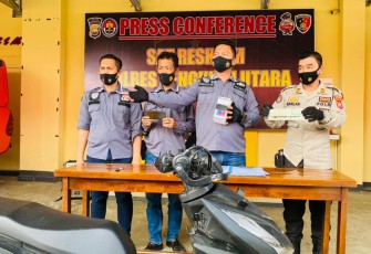 Jajaran Reskrim Polres BengkuluJajaran Polres Bengkulu Utara lakukan ekspos kasus pencurian yang melibatkan 3 anak dibawah umur (Foto : Ismail Yugo)