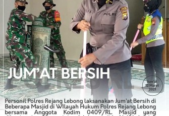 Tingkatkan Sinergitas Polres Rejang Lebong Bersama Kodim 0409 Gotong Royong Bersihkan Masjid