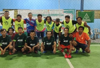 pertandingan futsal antara pengurus ranting GP Ansor Desa Ringin dengan pengurus ranting GP Ansor Desa Sendang Agung yang bertempatkan di lapangan futsal LBH Rembang