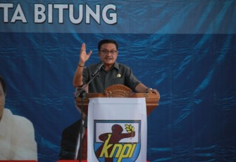 Walikota Bitung Maurits Mantiri MM saat memberikan sambutan pada musda KNPI kota Bitung