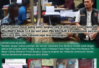 Petugas Polres Bengkulu saat mengamankan sejumlah Jukir ilegal