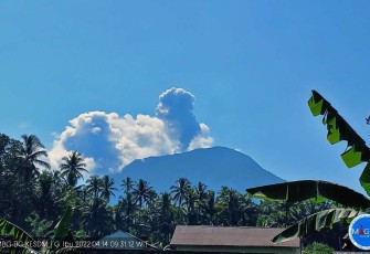 Gunungapi Ibu saat Erupsi, Muntahan Kolom Abu Teramati Setinggi 800 Meter