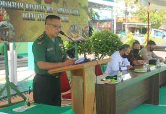 Kasdim saat membuka pelaksanaan penyaluran BTPKLW dan vaksinasi di Makodim 1001/HSU-BLG. Rabu (18/05/2022)