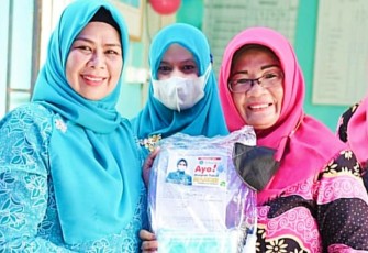 Ketua TP-PKK Provinsi Kepri Hj. Dewi Kumalasari Ansar saat melakukan monitoring dan sosialisasi Kegiatan Bulan Imunisasi Anak Nasional (BIAN) di Posyandu Dahlia Indah, Kijang Kota, Bintan, Kamis (16/6).