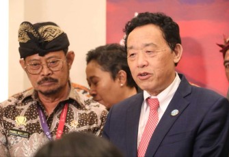 Dirjen FAO Qu Dongyu saat memberikan keterangan pers di Jimbaran Bali, Selasa (27/9)