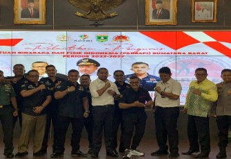 Suasana usai pelantikan kepengurusan baru Perbafi Sumbar di Auditorium Gubernuran, Padang, Sumatra Barat.