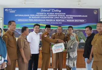 Pemkab Limapuluh Kota menggandeng BPJS Ketenagakerjaan menyelenggarakan Fokus Grup Discussion bersama Wali Nagari, Camat dan sejumlah Kepala Perangkat Daerah di Limapuluh Kota.