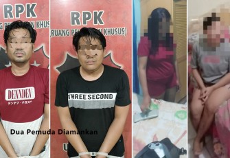 Terduga pelaku (diborgol) saat diamankan.