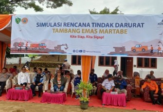 Kapolsek Batang Toru, AKP Tona Simanjuntak, SH, ikuti kegiatan pra simulasi tindak darurat bagi PT Agincourt Resources (AR) atau tambang emas Martabe, Rabu (5/7/2023)