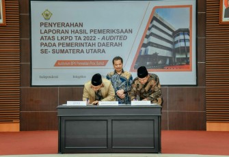 Pembahasan Laporan Hasil Pemeriksaan (LHP) atas Laporan Keuangan Pemerintah Daerah (LKPD) BPK RI atas Laporan Keuangan Pemerintah Daerah Batu Bara tahun 2022, di Aula Gedung BPK RI Perwakilan Sumatera Utara, Jalan  Imam Bonjol No 22, Kota Medan.