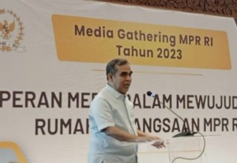 Wakil Ketua MPR RI Ahmad Muzani dalam acara Media Gathering MPR bertajuk 'Peran Media dalam Mewujudkan Rumah Kebangsaan MPR, Bali, Sabtu (3/12/23).