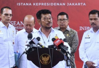 Menteri Pertanian (Mentan) Syahrul Yasin Limpo menyampaikan keterangannya di Kompleks Istana Kepresidenan, Jakarta, Rabu, 15 Maret 2023