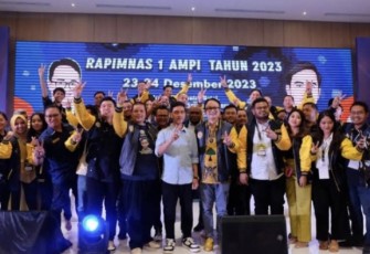 Gibran saat menghadiri rapimnas AMPI 2023 di Kabupaten Minahasa Utara, Sabtu (23/12)
