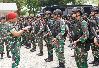 Koopssus TNI saat menggelar Apel Kesiapan, bertempat di Halaman Makoopssus TNI, Cilangkap, Jakarta Timur, Jumat (3/11/2023).