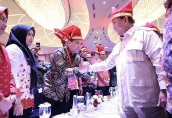 Menhan Prabowo saat di Rakernas Apeksi XVI 2023 Makassar