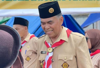 Bupati Natuna, Wan Siswandi usai memimpin upacara Hari Pramuka yang ke 62 tahun 2023. 