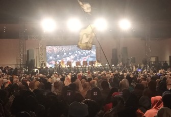 Acara Doa dan Sholawat Ibu Pertiwi bersama Habib Zaidan bin Yahya, yang digelar relawan Garda Pendowo di Gedung Kebudayaan Karanganyar, Selasa (30/1/2024) malam.