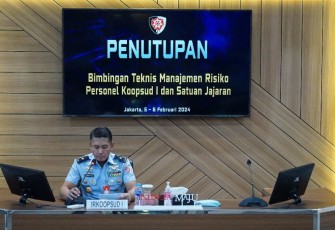 Ir Koops Udara I, Marsma TNI Arifiani Nur Dwiyanto, M.Han., dalam Penutupan Bimtek Manajeman Risiko. Bertempat di Ruang Yudha Makoops Udara I. (Selasa, 6-2-2024).