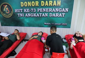Pendam I/BB menggelar kegiatan bakti sosial donor darah yang dilangsungkan di Aula Bukit Barisan, Makodam I/BB, Jl Gatot Subroto Km 7,5 Medan, Kamis (11/1/2024)