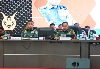  Panglima TNI Jenderal TNI Agus Subiyanto didampingi Kasad Jenderal TNI Maruli Simanjuntak, Kasal Laksamana TNI Muhammad Ali, dan Kasau Marsekal TNI Mohamad Tonny Harjono, memimpin Sidang Pantukhir Pusat penerimaan Taruna Akademi TNI TA 2024, bertempat di Gedung Lily Rochli, Akademi Militer, Magelang, Jawa Tengah, Kamis (25/7/2024)