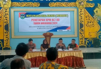Pemdes Donorojo, Kec. Donorojo, Kab. Pacitan, melaksanakan musyawarah guna menetapkan keluarga penerima manfaat (KPM) yang nantinya akan mendapatkan bantuan itu, Jumat (12/01/2024)