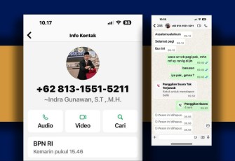 Inilah tangkapan layar dan pesan WhatsApp penipuan dari seseorang yang mengaku sebagai Kepala BPN Kota Depok. (Foto: Ist)