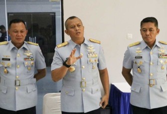 Pangkoopsud I Marsda TNI Mohammad Nurdin saat memberikan sambutan dalam acara silaturahmi dengan awak media dan terus mengajak mempererat sinergitas pemberitaan, Jakarta, Jum'at (26/1)