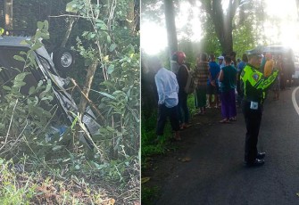 Pasca lakalantas terjadi, mobil ringsek, polisi olah TKP, Senin (19/2/2024). 