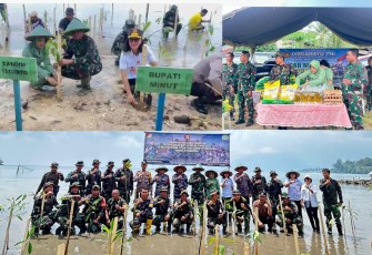 Dandim 1310/Bitung saat memimpin penanaman mangrove dan bazar murah