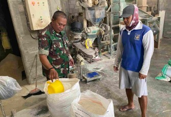 Sertu Sudarman Babinsa Blimbing saat monitoring gabah di UD Terang Jaya, Jum'at (23/5)