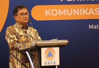 Kepala Pusat Data Informasi dan Komunikasi Kebencanaan BNPB Abdul Muhari, Ph.D menyampaikan laporan kegiatan Bimbingan Teknis Peningkatan Efektivitas Komunikasi Risiko Bencana di Kota Mataram, Provinsi Nusa Tenggara Barat, Selasa (26/8)