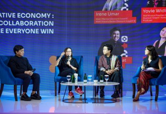 Wakil Menteri Ekonomi Kreatif, Irene Umar, menjadi panelis dalam Bangkit Fest 2025 di Mangkuluhur Artotel Suites, Jakarta, Senin (17/11/2025)