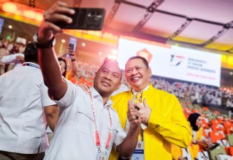 Wakil Ketua Umum Partai Golkar dan Wakil Ketua Umum/Kepala Badan Bela Negara FKPPI Bambang Soesatyo Hadiri Perayaan Puncak HUT ke-17 Partai Gerindra