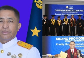 Brigjen TNI Marinir Dr. Freddy J.H. Pardosi, S.E., S.H., M.M pada Program Doktor Hubungan Internasional Fakultas Ilmu Sosial dan Ilmu Politik Universitas Padjadjaran (Unpad)