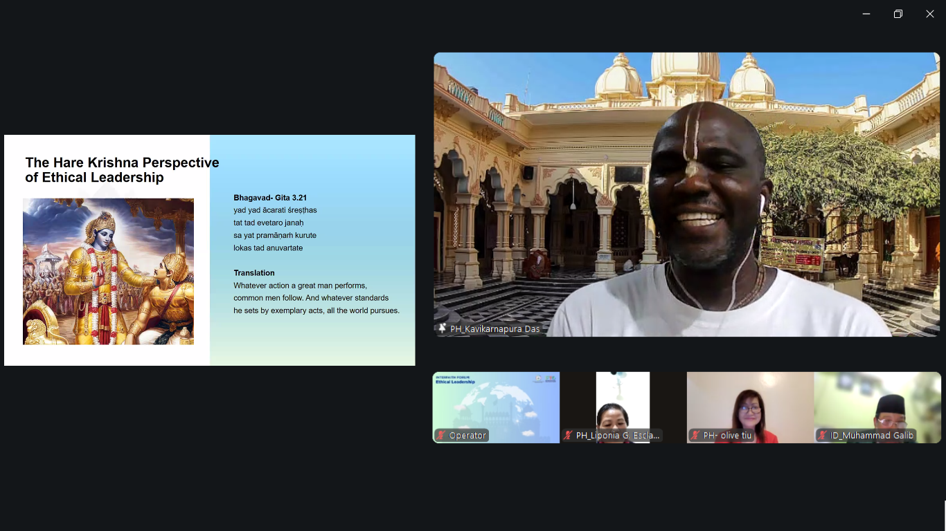 forum lintas agama virtual untuk membahas kepemimpinan etis berdasarkan ajaran kitab suci. Forum ini diselenggarakan bersama oleh Heavenly Culture, World Peace, Restoration of Light (HWPL) Filipina dan International Peace Youth Group (IPYG) Indonesia.