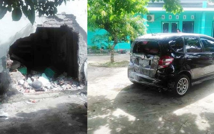 Saat kejadian tembok kosan jebol dan mobil ringsek 