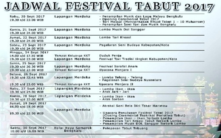 Jadwal Festival Tabut 2017