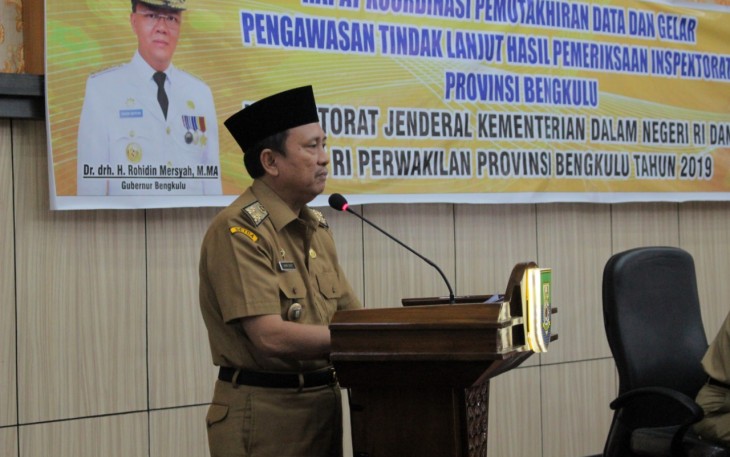 Plh Sekretaris Daerah Provinsi Bengkulu Hamka Sabri Buka Rakor Pemutakhiran Data dan Gelar Pengawasan Tindak Lanjut Hasil Pemeriksaan Inspektorat Provinsi Bengkulu Inspektorat Jendral Kemendagri Dan BPK RI Perwakilan Provinsi Bengkulu
