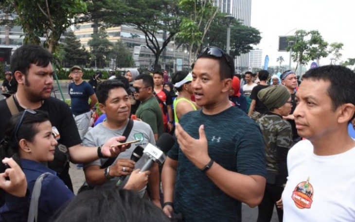 Ketua Panitia 'Jayakarta Loe Gue Run' Kolonel Inf Wahyu Yudhayana saat diwawancarai awak media