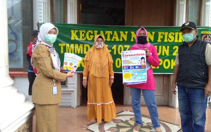 Kompaknya Satgas TMMD 107 Kodim 0508/Depok Bersama Puskesmas Cilodong Cegah Corona