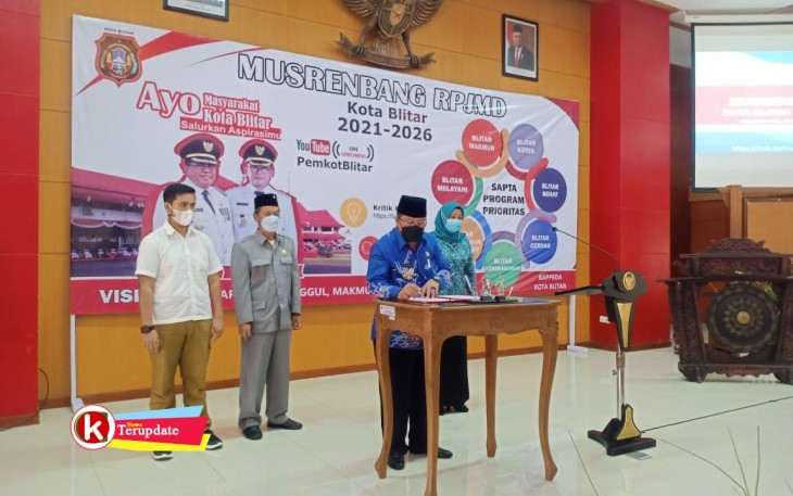 Walikota Blitar Santoso di Acara Pembukaan Musrenbang RPJMD Kota Blitar Tahun 2021-2026 (foto : Faisal NR / Klikwarta.com Blitar)