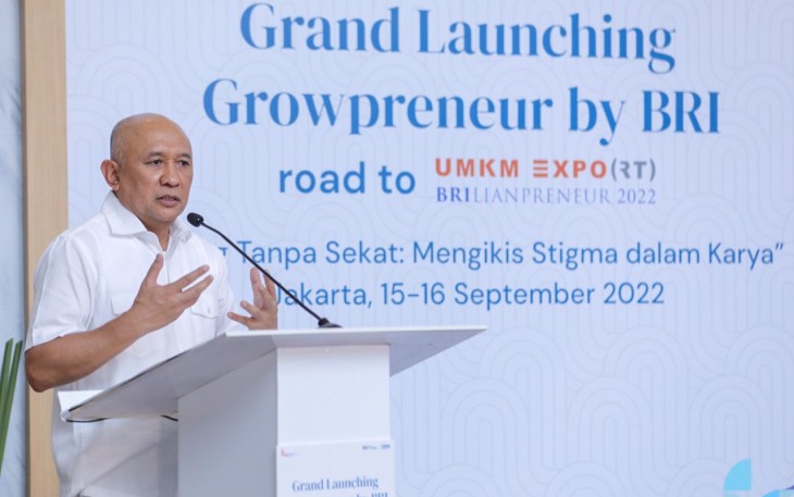 Menteri Koperasi dan UKM Teten Masduki dalam acara Grand Launching Growpreneur by BRI di Gedung Smesco, Jakarta, Kamis (15/9.